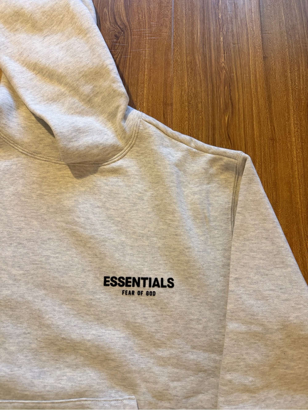ESSENTIALS Light Gray Logo Hoodie - Picture 3 of 4